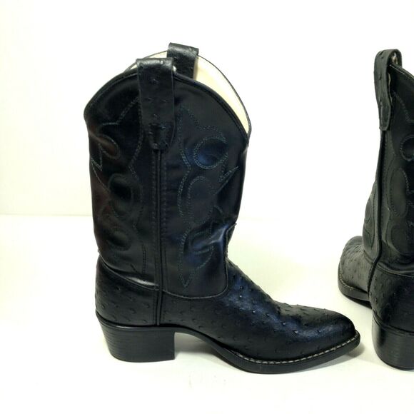A Jama Product Black Leather Cowboy Western Pull On Boots Kids Style OJ 9110 030 - Picture 3 of 11